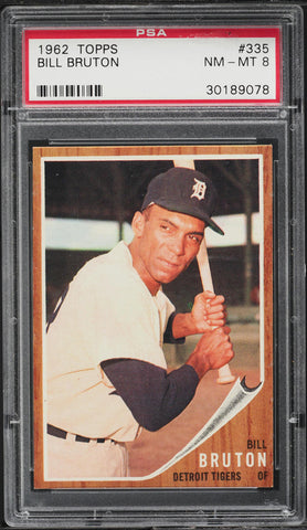 1962 Topps BB Card #335 Bill Bruton Detroit Tigers PSA 8 NM-MT (MGD2)
