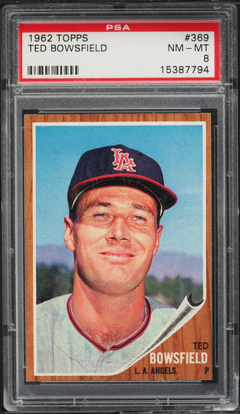 1962 Topps BB Card #369 Ted Bowsfield Los Angeles Angels HOF PSA 8 NM-MT (MGD2)