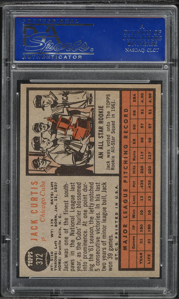 1962 Topps BB Card #372 Jack Curtis Chicago Cubs ROOKIE ALL-STAR PSA 8 NM-MT (MGD2)
