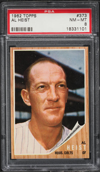 1962 Topps BB Card #373 AL Heist Houston Colt .45s PSA 8 NM-MT (MGD2)