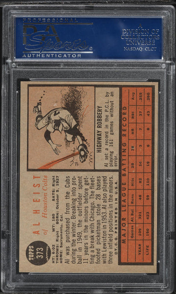 1962 Topps BB Card #373 AL Heist Houston Colt .45s PSA 8 NM-MT (MGD2)