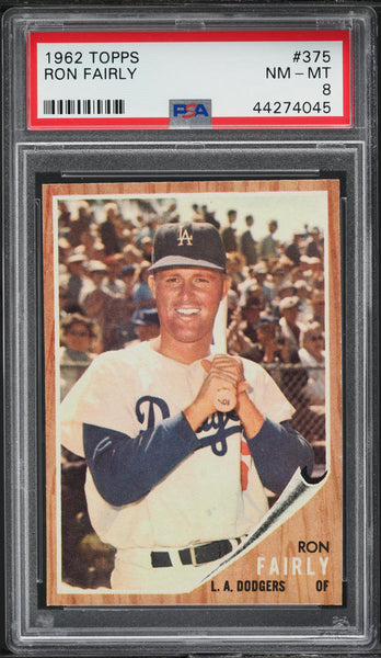 1962 Topps BB Card #375 Ron Fairly Los Angeles Dodgers PSA 8 NM-MT (MGD2)