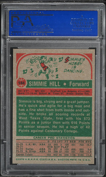 1973 Topps BkB Card #184 Simmie Hill San Diego Conquistadors PSA 9 MINT (MGD2)