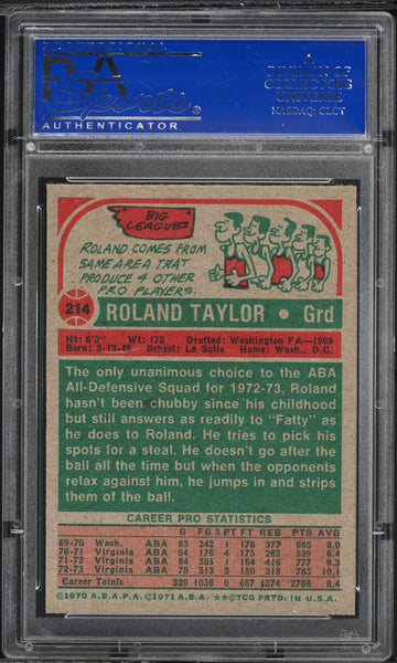 1973 Topps BkB Card #214 Roland Taylor Virginia Squires PSA 9 MINT (MGD2)