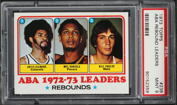 1973 Topps BkB Card #238 Artis Gilmore HOF ABA REBOUND LDRS PSA 9 MINT (MGD2)