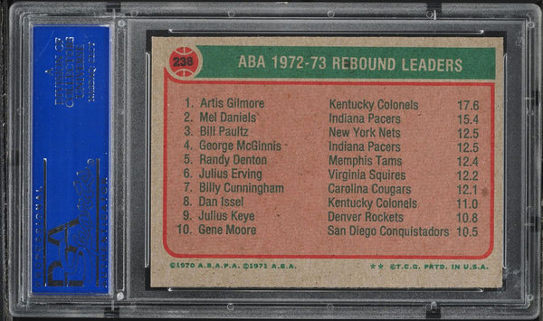 1973 Topps BkB Card #238 Artis Gilmore HOF ABA REBOUND LDRS PSA 9 MINT (MGD2)