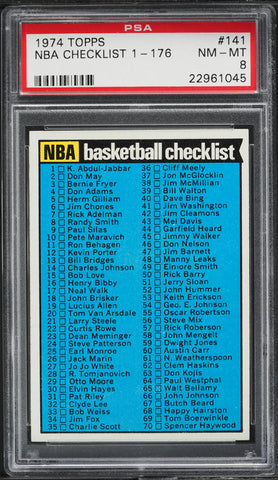 1974 Topps BkB Card #141 NBA Checklist 1-176 PSA 8 NM-MT (MGD2)