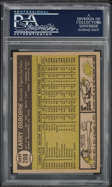 1961 Topps BB Card #208 Larry "Bobo" Osborne Detroit Tigers PSA 8 NM-MT (MGD2)