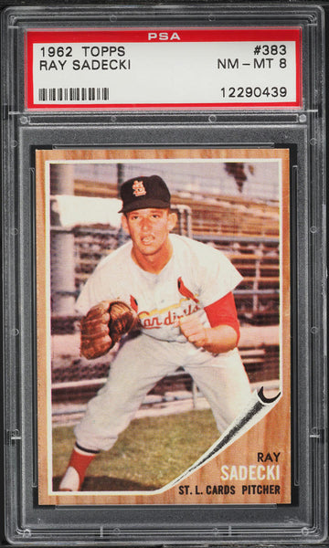 1962 Topps BB Card #383 Ray Sadecki St. Louis Cardinals PSA 8 NM-MT (MGD2)