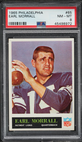 1965 Philadelphia FB Card # 65 Earl Morrall Detroit Lions PSA 8 NM-MT (MGD2)