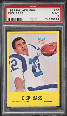1967 Philadelphia FB Card # 86 Dick Bass Los Angeles Rams PSA 9 MINT (MGD2)