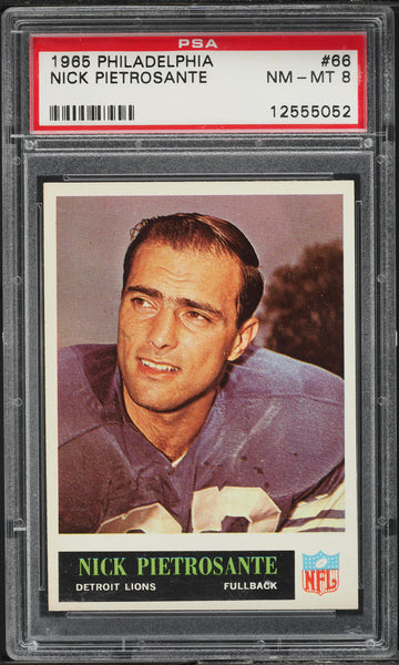1965 Philadelphia FB Card # 66 Nick Pietrosante Detroit Lions PSA 8 NM-MT (MGD2)