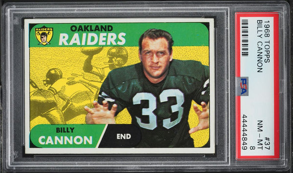 1968 Topps FB Card # 37 Billy Cannon Oakland Raiders HOF PSA 8 NM-MT (MGD2)