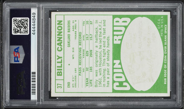 1968 Topps FB Card # 37 Billy Cannon Oakland Raiders HOF PSA 8 NM-MT (MGD2)