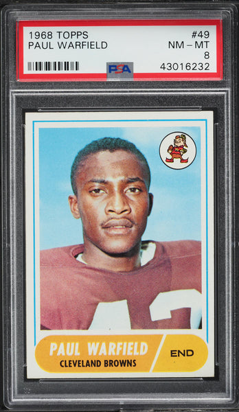 1968 Topps FB Card # 49 Paul Warfield Cleveland Browns HOF PSA 8 NM-MT (MGD2)