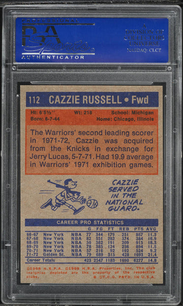 1972 Topps BkB Card #112 Cazzie Russell Golden State Warriors HOF PSA 9 MINT (MGD2)