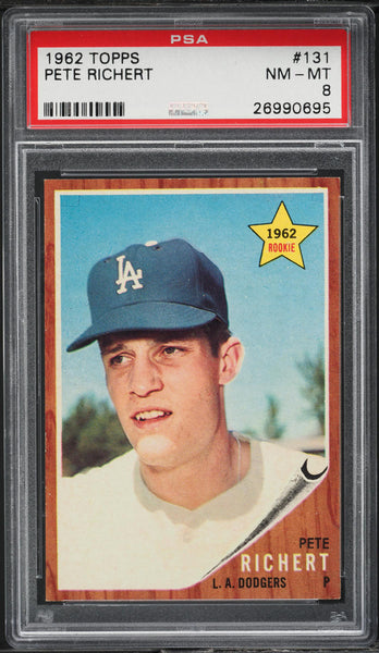 1962 Topps BB Card #131 Pete Richert Los Angeles Dodgers ROOKIE RC PSA 8 NM-MT (MGD2)