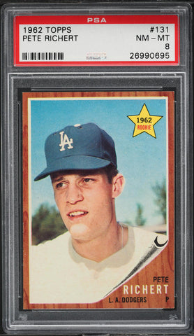 1962 Topps BB Card #131 Pete Richert Los Angeles Dodgers ROOKIE RC PSA 8 NM-MT (MGD2)