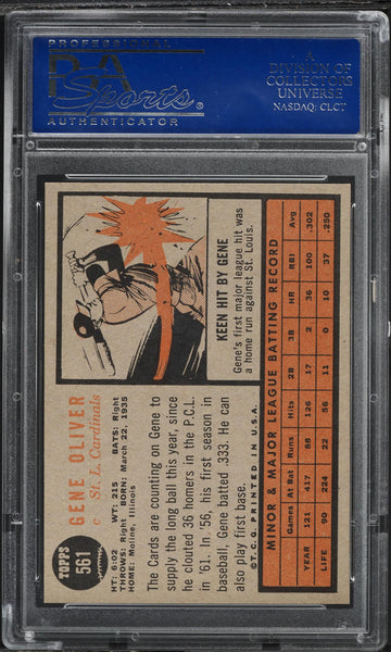 1962 Topps BB Card #561 Gene Oliver St. Louis Cardinals SP PSA 8 NM-MT (MGD2)