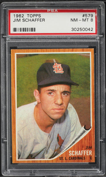 1962 Topps BB Card #579 Jim Schaffer St. Louis Cardinals ROOKIE RC PSA 8 NM-MT (MGD2)