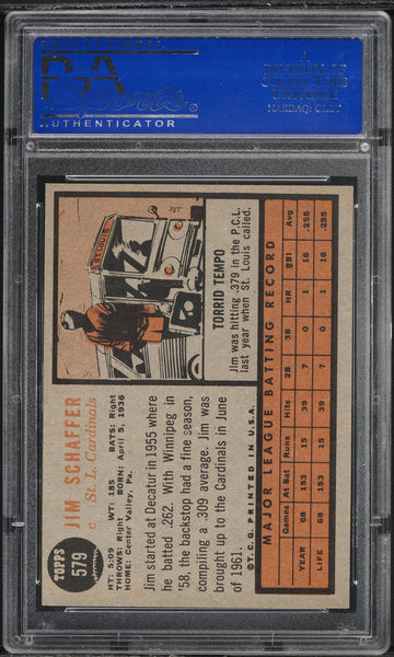 1962 Topps BB Card #579 Jim Schaffer St. Louis Cardinals ROOKIE RC PSA 8 NM-MT (MGD2)
