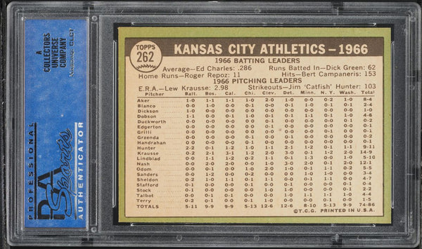 1967 Topps BB Card #262 Kansas City Athletics TEAM CARD PSA 8 NM-MT (MGD2)
