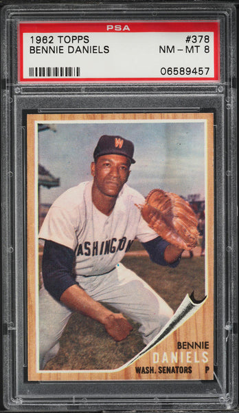 1962 Topps BB Card #378 Bennie Daniels Washington Senators PSA 8 NM-MT (MGD2)