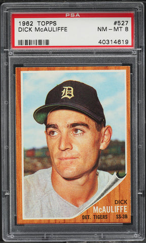 1962 Topps BB Card #527 Dick McAuliffe Detroit Tigers ROOKIE RC PSA 8 NM-MT (MGD2)