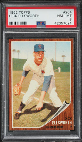 1962 Topps BB Card #264 Dick Ellsworth Chicago Cubs PSA 8 NM-MT (MGD2)