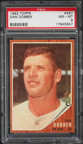1962 Topps BB Card #267 Dan Dobbek Cincinnati Reds PSA 8 NM-MT (MGD2)