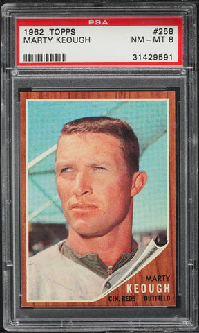 1962 Topps BB Card #258 Marty Keough Cincinnati Reds PSA 8 NM-MT (MGD2)