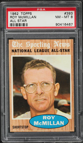 1962 Topps BB Card #393 Roy McMillan Cincinnati Reds HOF ALL-STAR PSA 8 NM-MT (MGD2)