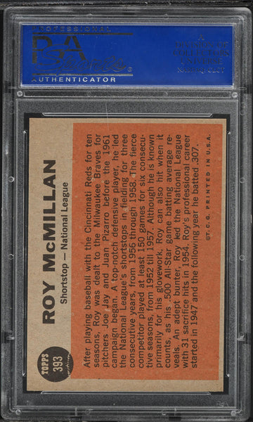 1962 Topps BB Card #393 Roy McMillan Cincinnati Reds HOF ALL-STAR PSA 8 NM-MT (MGD2)