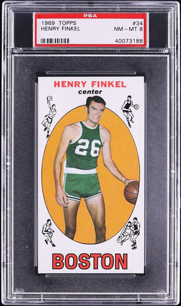 1969 Topps BkB Card # 34 Henry Finkel Boston Celtics ROOKIE RC PSA 8 NM-MT (MGD2)