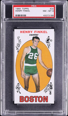 1969 Topps BkB Card # 34 Henry Finkel Boston Celtics ROOKIE RC PSA 8 NM-MT (MGD2)