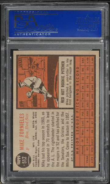 1962 Topps BB Card #512 Mike Fornieles Boston Red Sox PSA 8 NM-MT (MGD2)