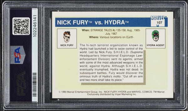 1990 Impel Marvel Universe Card #107 Nick Fury Vs. Hydra PSA 10 GEM MINT (MGD2)