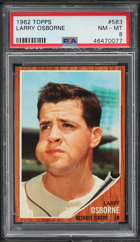1962 Topps BB Card #583 Larry Osborne Detroit Tigers PSA 8 NM-MT (MGD2)