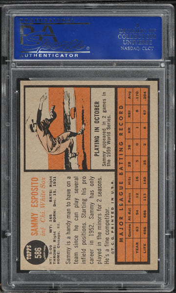1962 Topps BB Card #586 Sammy Esposito Chicago White Sox SP PSA 8 NM-MT (MGD2)