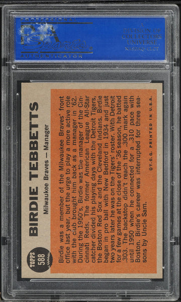 1962 Topps BB Card #588 Birdie Tebbetts Milwaukee Braves MANAGER PSA 8 NM-MT (MGD2)