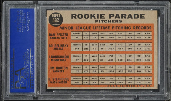 1962 Topps BB Card #592 Jim Bouton New York Yankees ROOKIE RC PSA 8 NM-MT (MGD2)