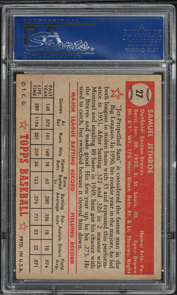 1952 Topps BB Card # 27 Sam Jethroe Boston Braves PSA 4 VGEX (MGD2)