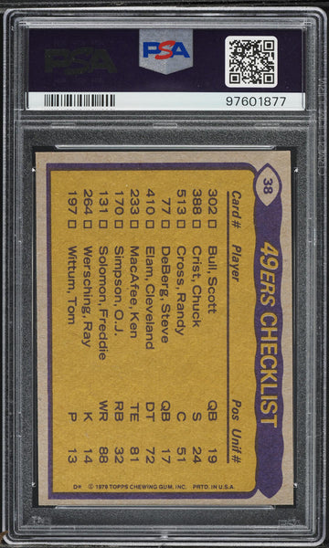 1979 Topps FB Card # 38 O.J. Simpson 49ERS HOF TEAM LEADERS PSA 8 NM-MT (MGD2)