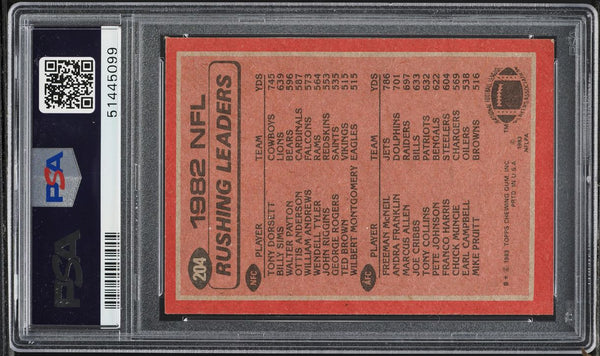 1983 Topps FB Card #204 Tony Dorsett & Freeman McNeil RUSHING LDRS PSA 9 MINT (MGD2)