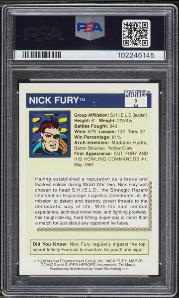 1990 Impel Marvel Universe Card # 5 Nick Fury PSA 10 GEM MINT (MGD2)