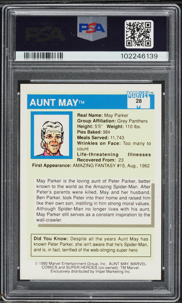 1990 Impel Marvel Universe Card # 28 Aunt May PSA 10 GEM MINT (MGD2)