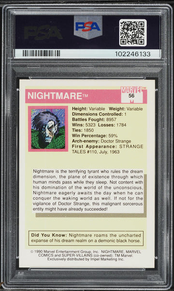 1990 Impel Marvel Universe Card # 56 Nightmare PSA 10 GEM MINT (MGD2)