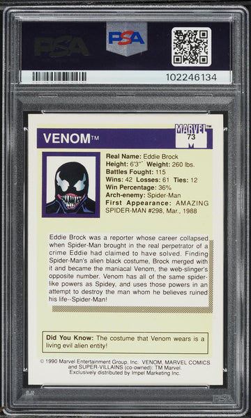 1990 Impel Marvel Universe Card # 73 Venom PSA 10 GEM MINT (MGD2)