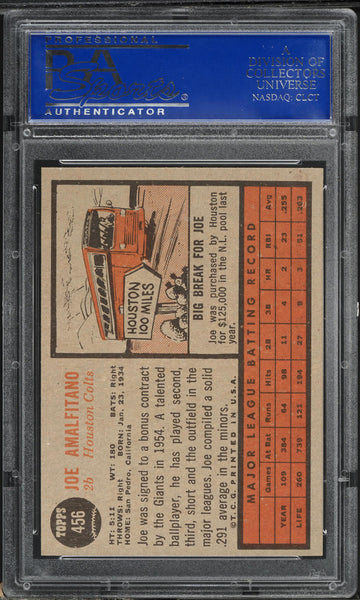1962 Topps BB Card #456 Joe Amalfitano Houston Colt .45s PSA 8 NM-MT (MGD2)