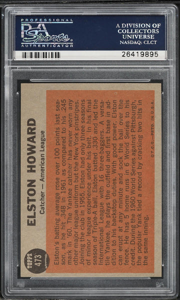 1962 Topps BB Card #473 Elston Howard New York Yankees ALL-STAR PSA 8 NM-MT (MGD2)